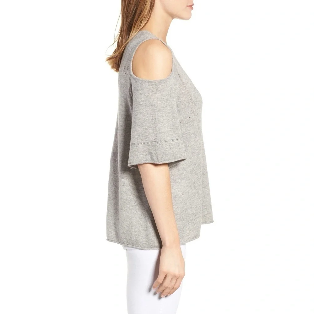 Velvet • Wool Blend Cold Shoulder Sweater heather grey cashmere knit pullover - Picture 7 of 12